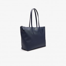 Lacoste Sac cabas - Monogram Print Cotton Tote (Bleu) - Sacs à